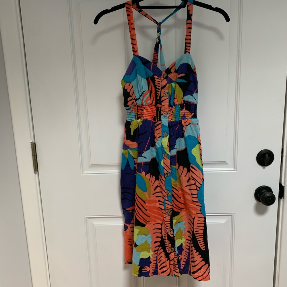 Anthro Tropical Linen Dress